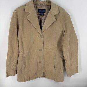 Shaver Lake Y2K Womens Genuine Leather Blazer Tan‎ Button Front Jacket Size M